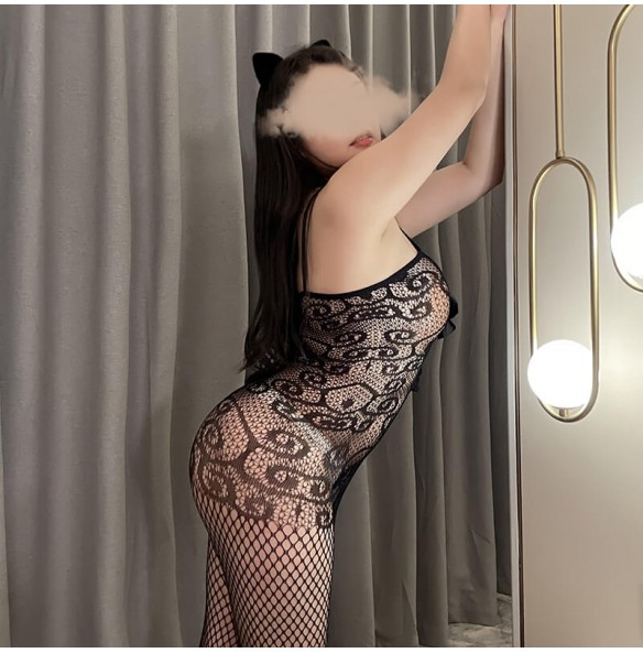 FEE ET MOI - Hollow Mesh Open Crotch Bodystocking (Plus Size - Black) FEE ET MOI - Hollow Mesh Open Crotch Bodystocking (Plus Size - Black)